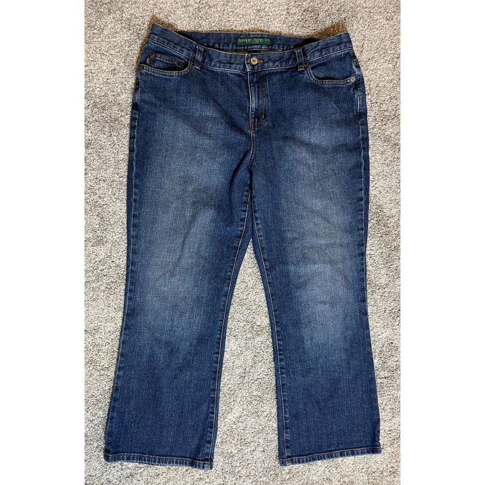 Lauren Ralph Lauren Jeans Co Womens 14P Blue Wash Straight Leg Denim
